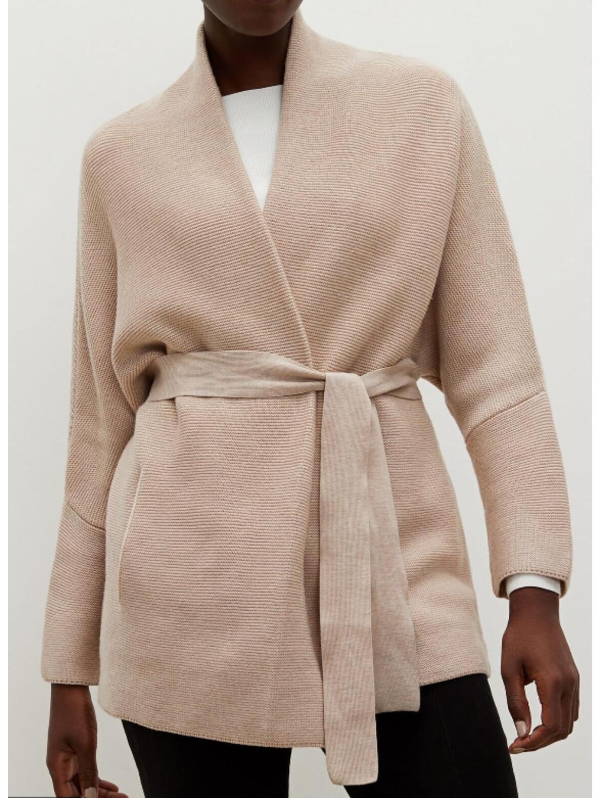 Mm Lafleur Beige Morandi Knit Merino Wool Wrap Sweater Sz M/L